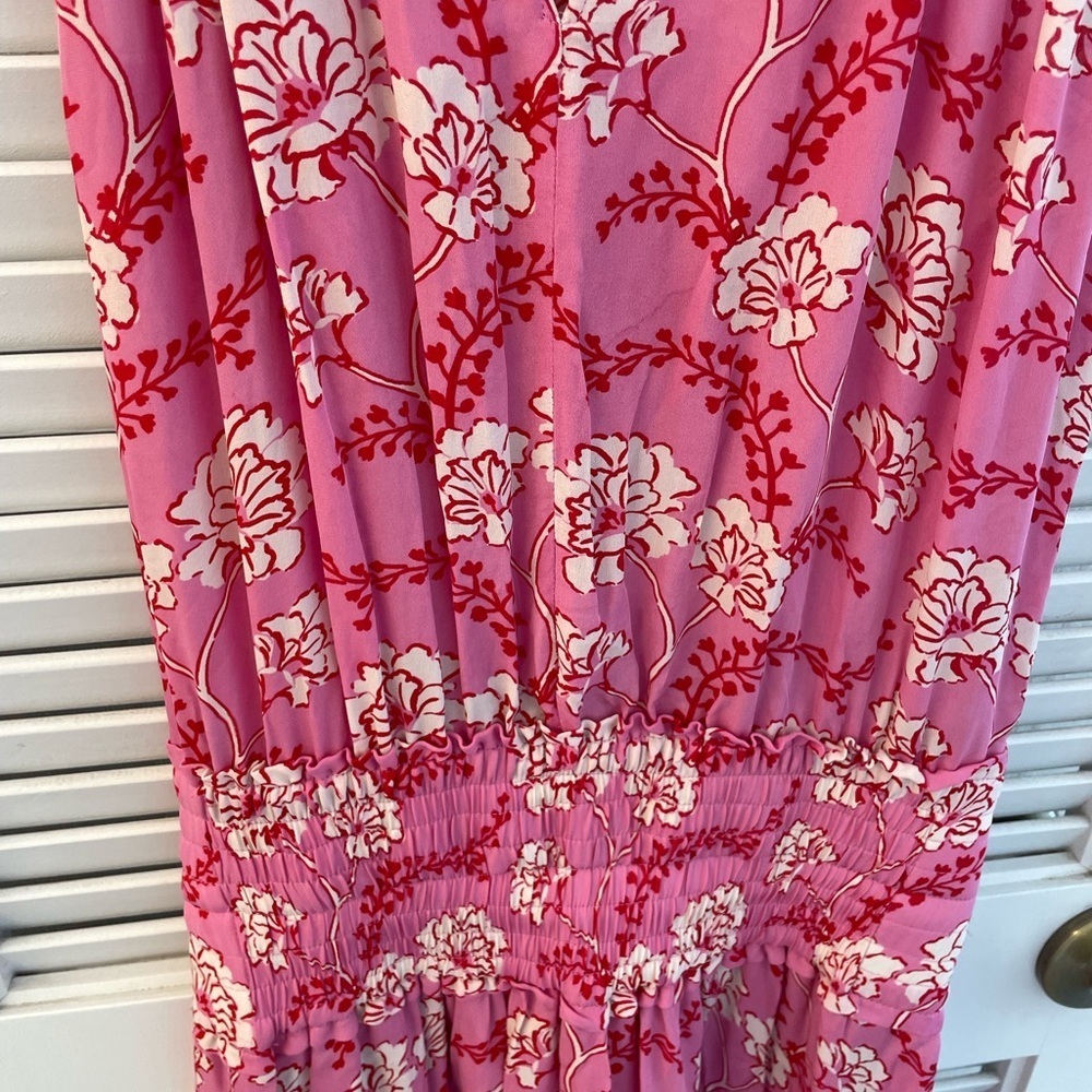 ALC Cody Floral Print 100% silk halter midi hot pink dress almost new - Picture 4 of 4